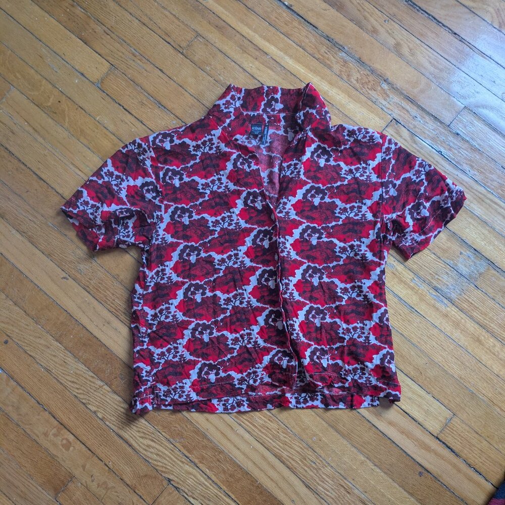 Cute Japanese pagoda print red and white blouse M